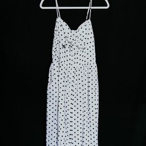 White + Black midi Polka Dot Sun Dress w/ Pockets